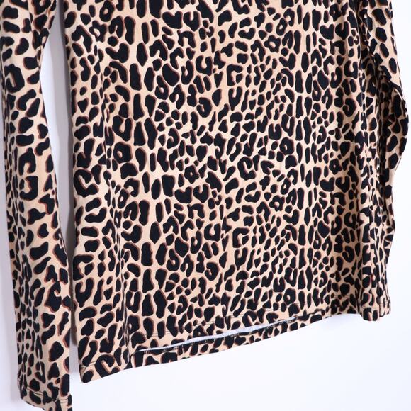 ELIE TAHARI Carrie Leopard Print Knit Top Tan Long Sleeve Mock Neck Women's S - Picture 8 of 10